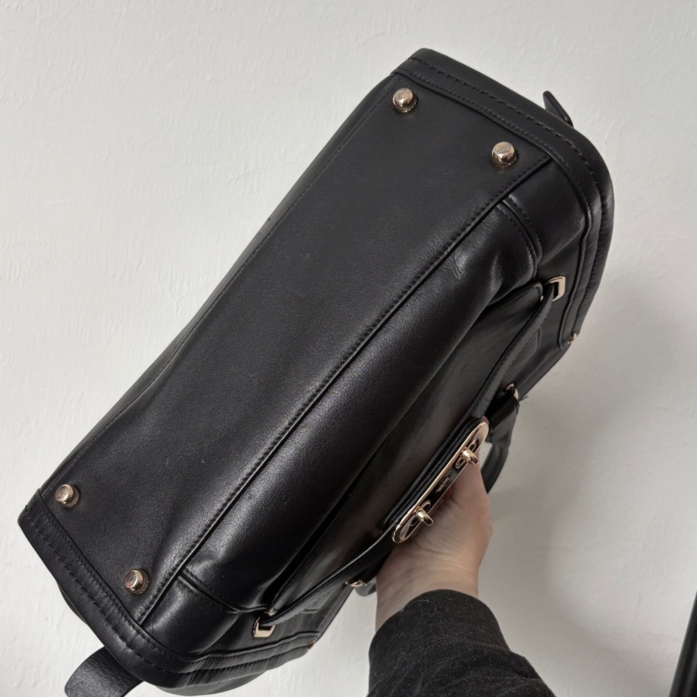 Coach Swagger Frame Satchel Black Leather Handbag with Crossbody Strap - Picture 13 of 16
